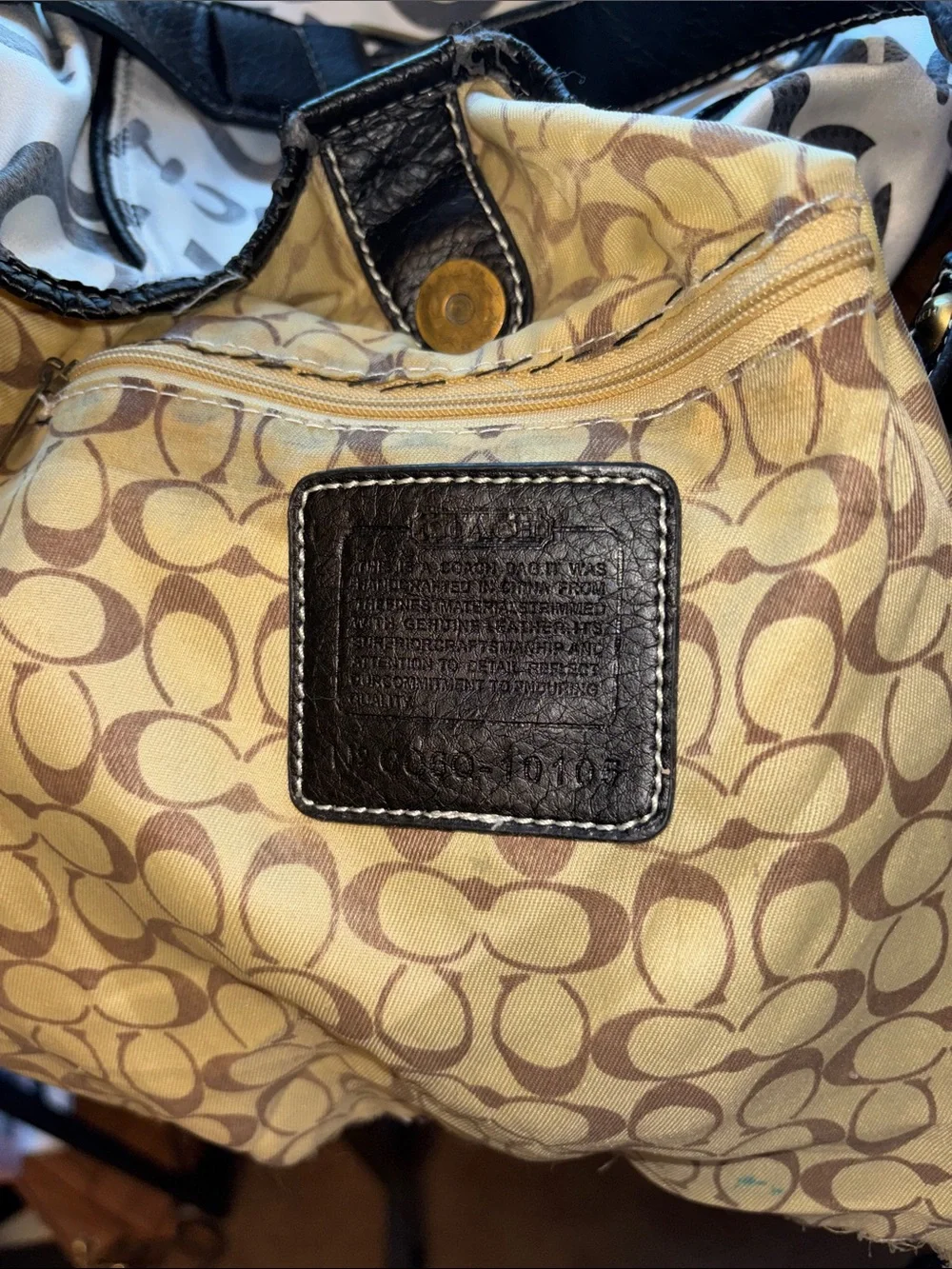 Vintage Coach White & Black Signature Canvas Hobo with monogramed lining